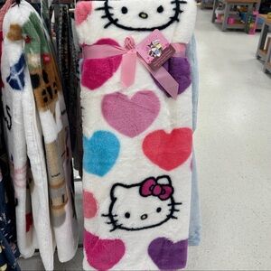 Hello Kitty Valentines Hearts Faux Fur Throw Blanket
